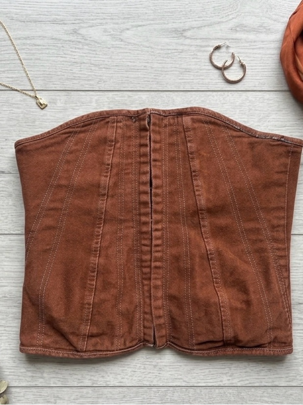 AKIRA Rust Brown Strapless Corset Top